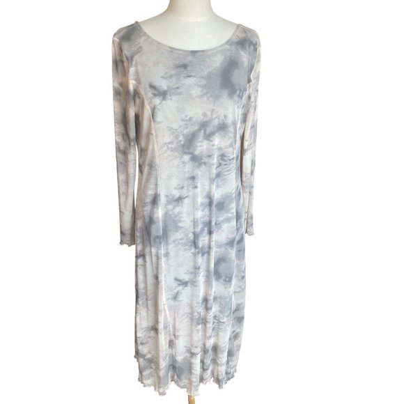 Allison Brittney Muted Long Sleeve Watercolor Sheer Midi Sheath Fairy Dress-L - Picture 1 of 13